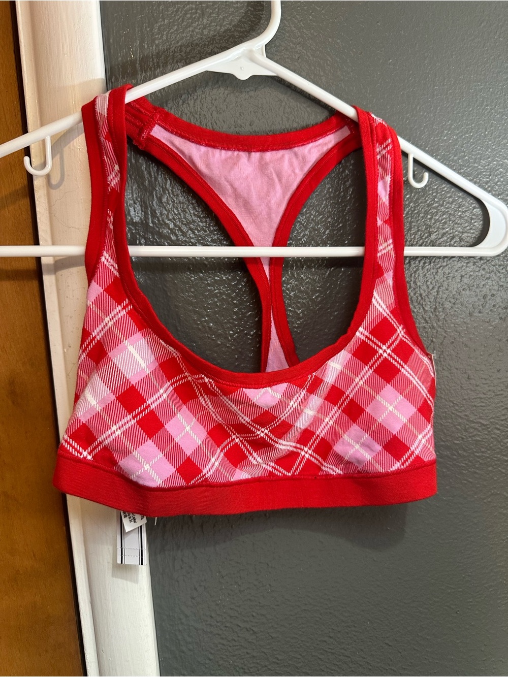 PINK Victoria's Secret Red & Pink Plaid Racerback Bralette